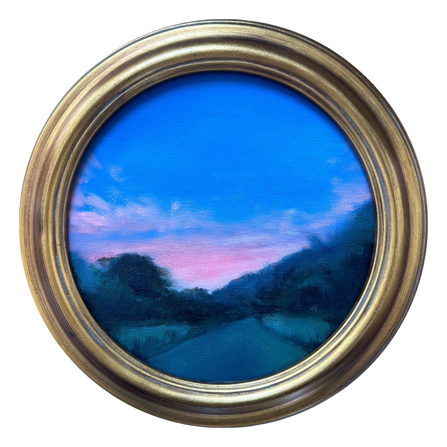 Porthole to Somewhere New — Original Oil Painting — 10 in Framed Diameter